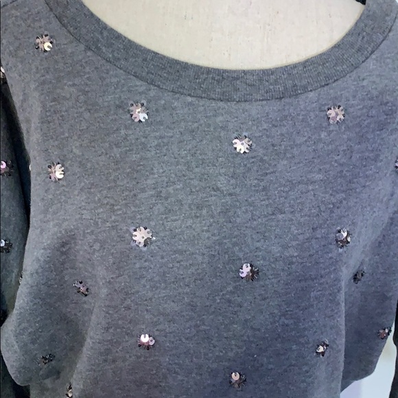 Loft Gray Silver Sequins 3/4 Length Sleeve Top - Picture 3 of 8